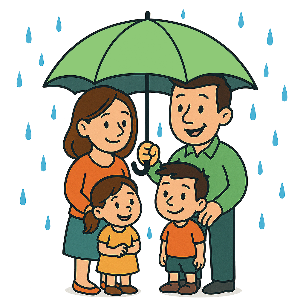 Cartoon holding umbrella
